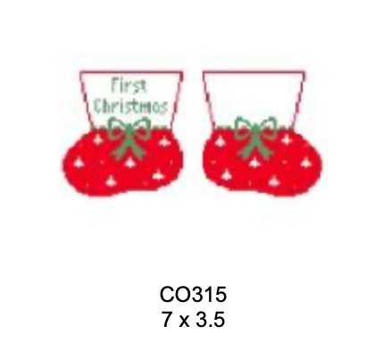 Canvas BABY BOOTIES ORNAMENT  - RED/GREEN   CO315