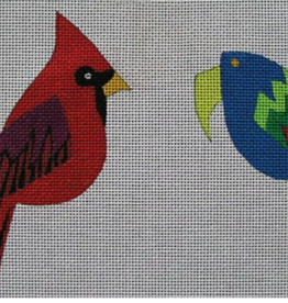 Canvas CARDINAL AND PARROT ZE512  WITH RUTH SCHMUFF STITCH GUIDE