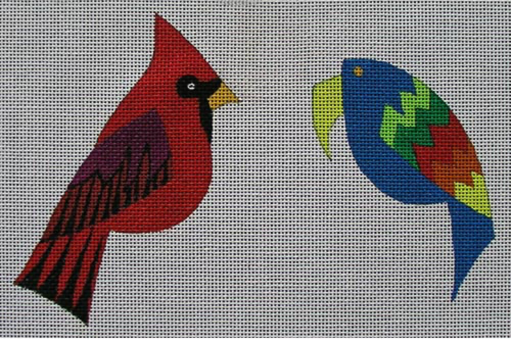 Canvas CARDINAL AND PARROT ZE512  WITH RUTH SCHMUFF STITCH GUIDE