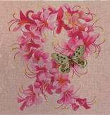 Canvas BUTTERFLY AND  PINK AZALEA RIBBON   FF171   11X11"