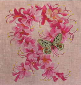 Canvas BUTTERFLY AND  PINK AZALEA RIBBON   FF171   11X11"