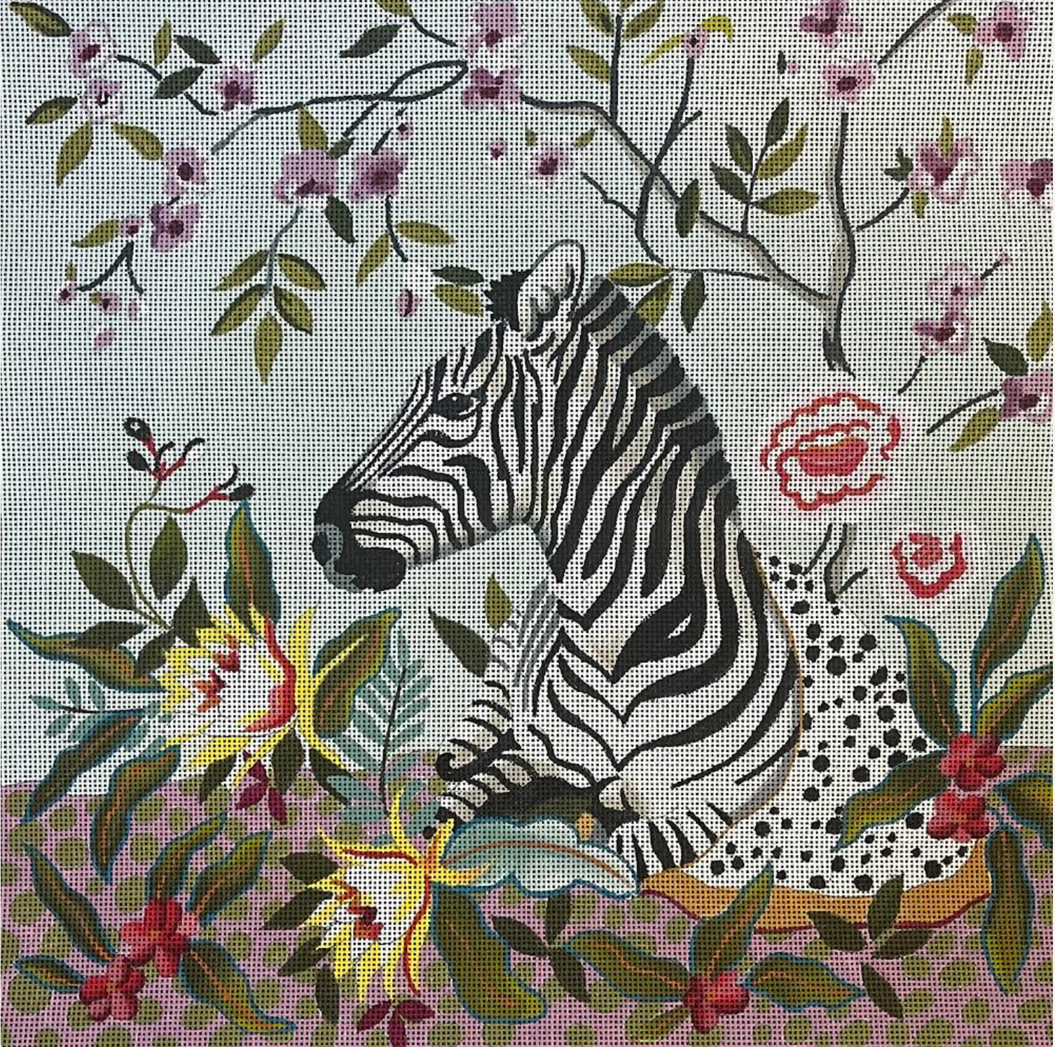 Canvas ZEBRA AND FLORAL  AN460  16X16"