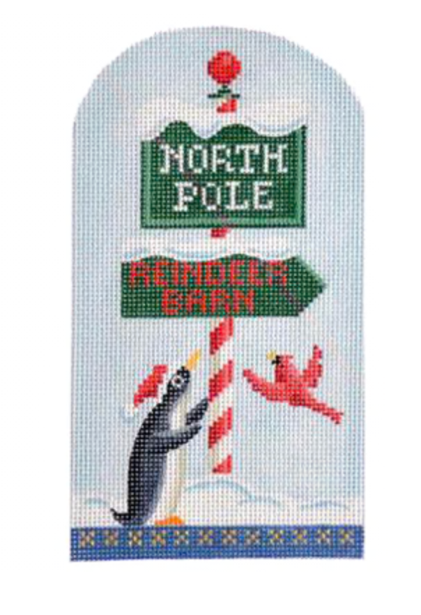 Canvas NORTH POLE SERIES - PENGUIN & SIGN    KB1211   6.5X3.5"