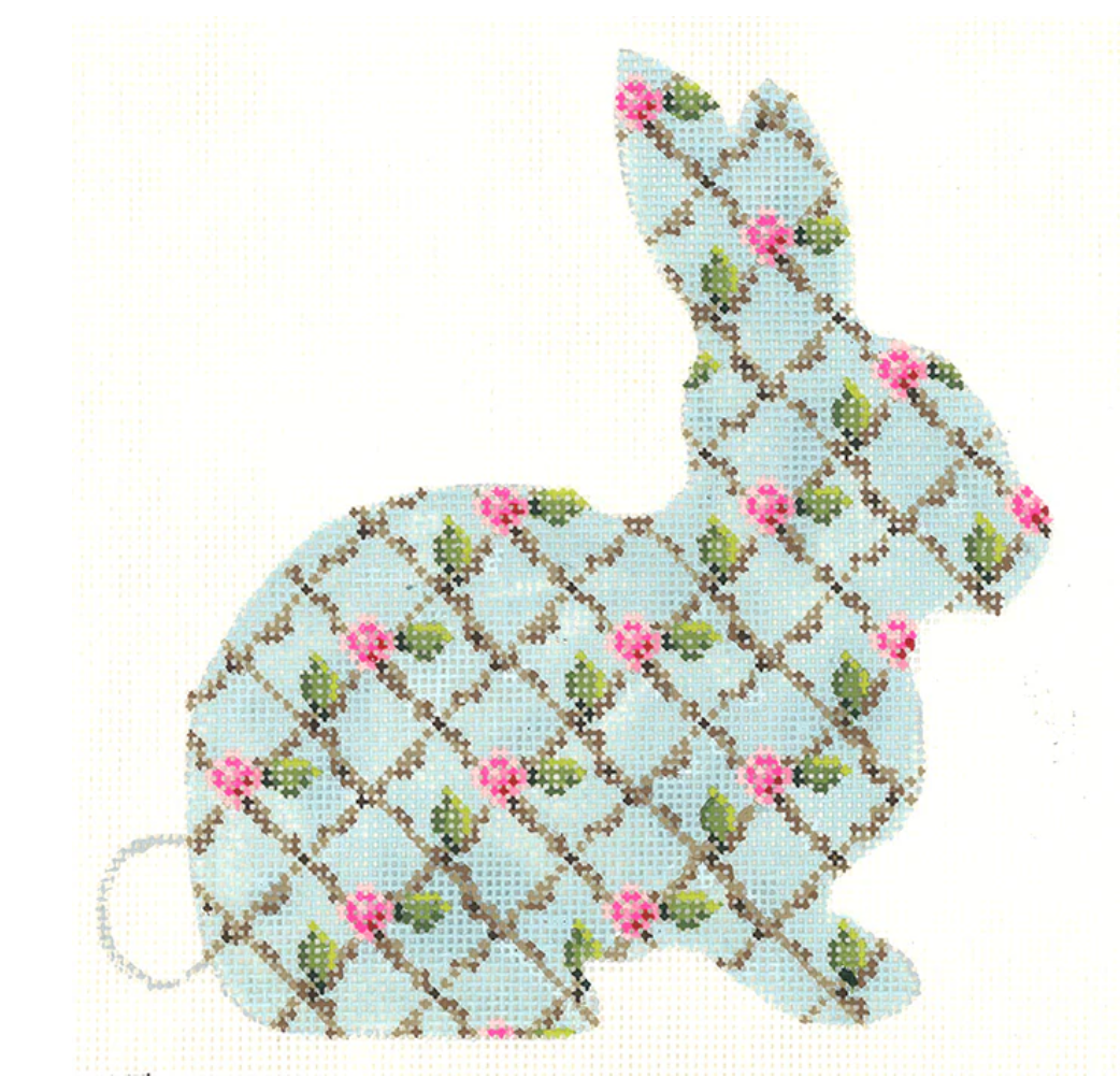 Canvases AQUA HARE WITH ROSE TRELLIS PATTERN    KEA85   5.5X5.75"