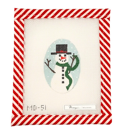Canvas MARQUIN'S OVALS ORNAMENT OR NAPKIN RINGS - MR. SNOWMAN   2X3"