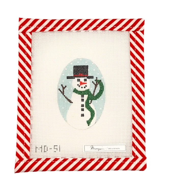 Canvas MARQUIN'S OVALS ORNAMENT OR NAPKIN RINGS - MR. SNOWMAN   2X3"