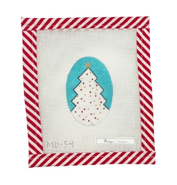 Canvas MARQUIN'S OVALS ORNAMENT OR NAPKIN RINGS - WHITE CHRISTMAS TREE   2X3"