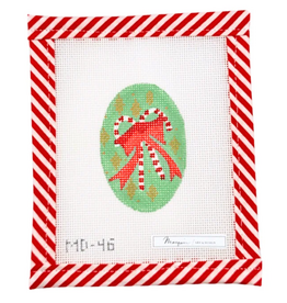 Canvas MARQUIN'S OVALS ORNAMENT OR NAPKIN RINGS - DOUBLE CANDY CANE   2X3"