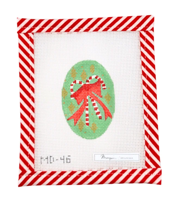 Canvas MARQUIN'S OVALS ORNAMENT OR NAPKIN RINGS - DOUBLE CANDY CANE   2X3"