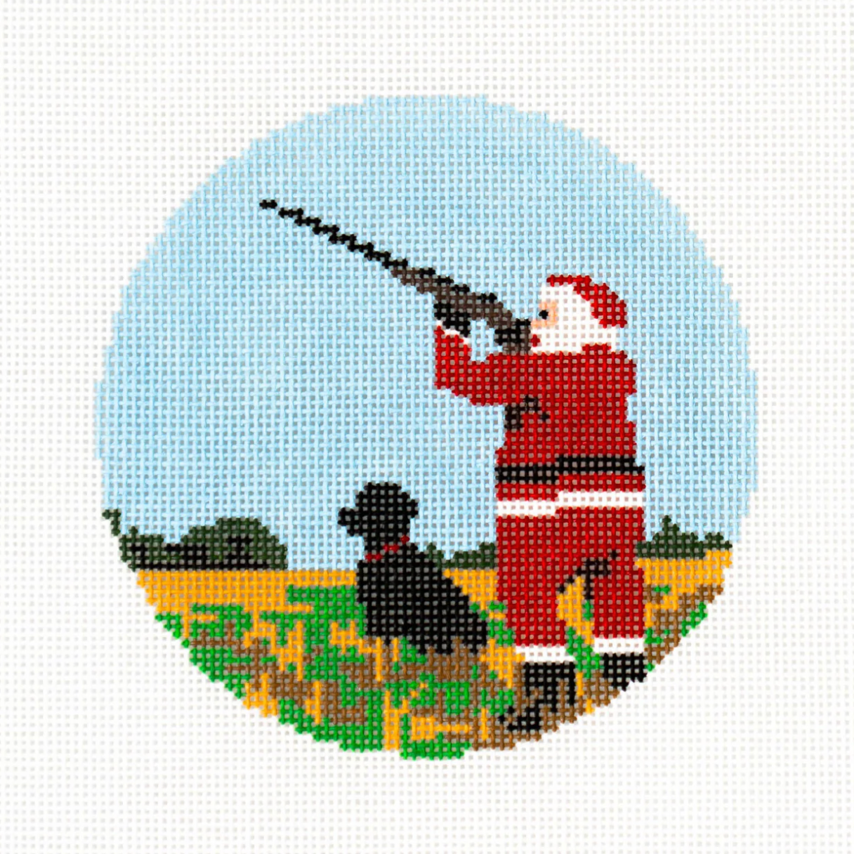 Canvas SPORTY SANTA - SKEET SHOOTING   AOK05  4" ROUND