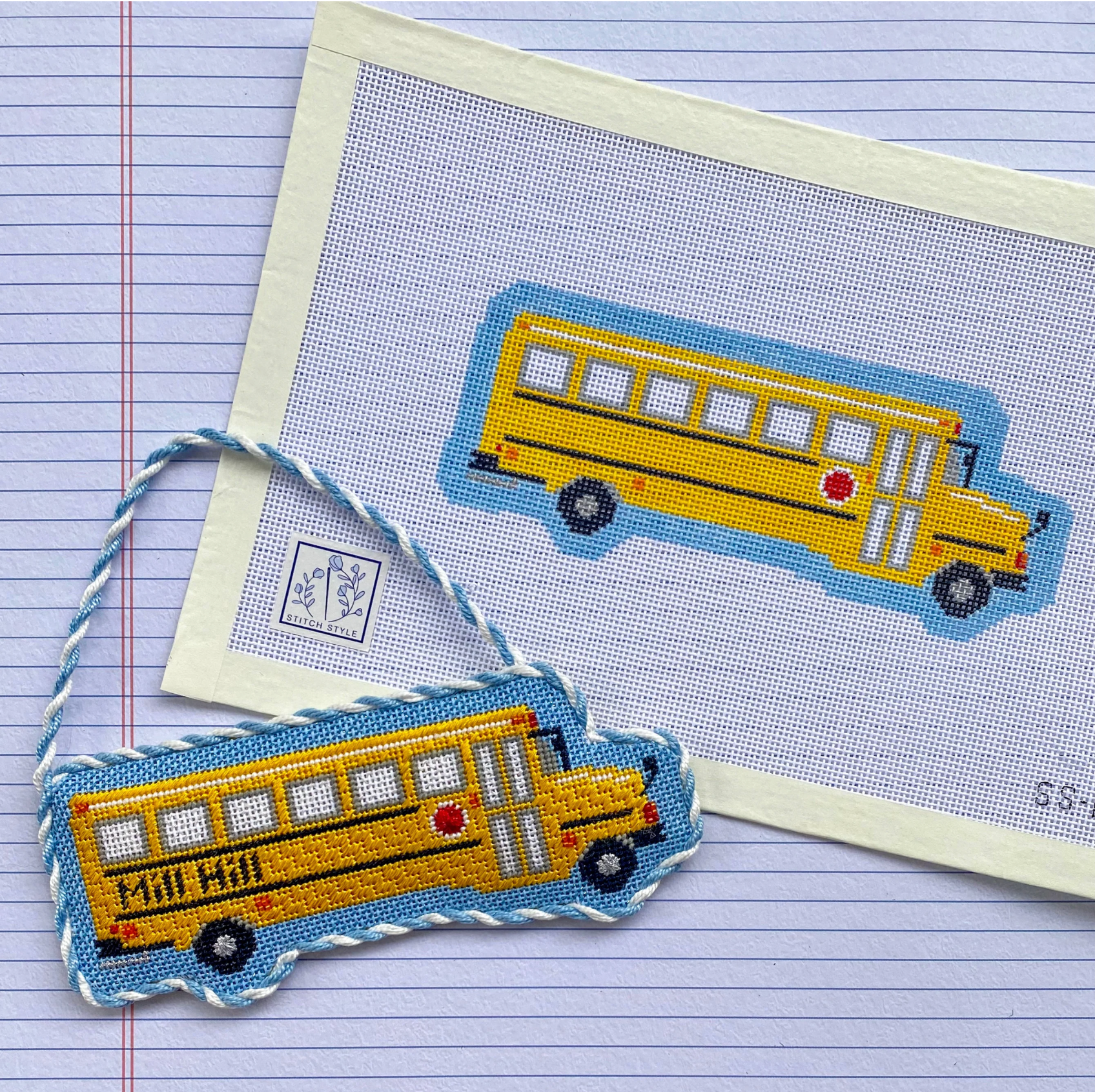 Canvas SCHOOL BUS   SS001  WITH STITCH GUIDE  5X2.25"