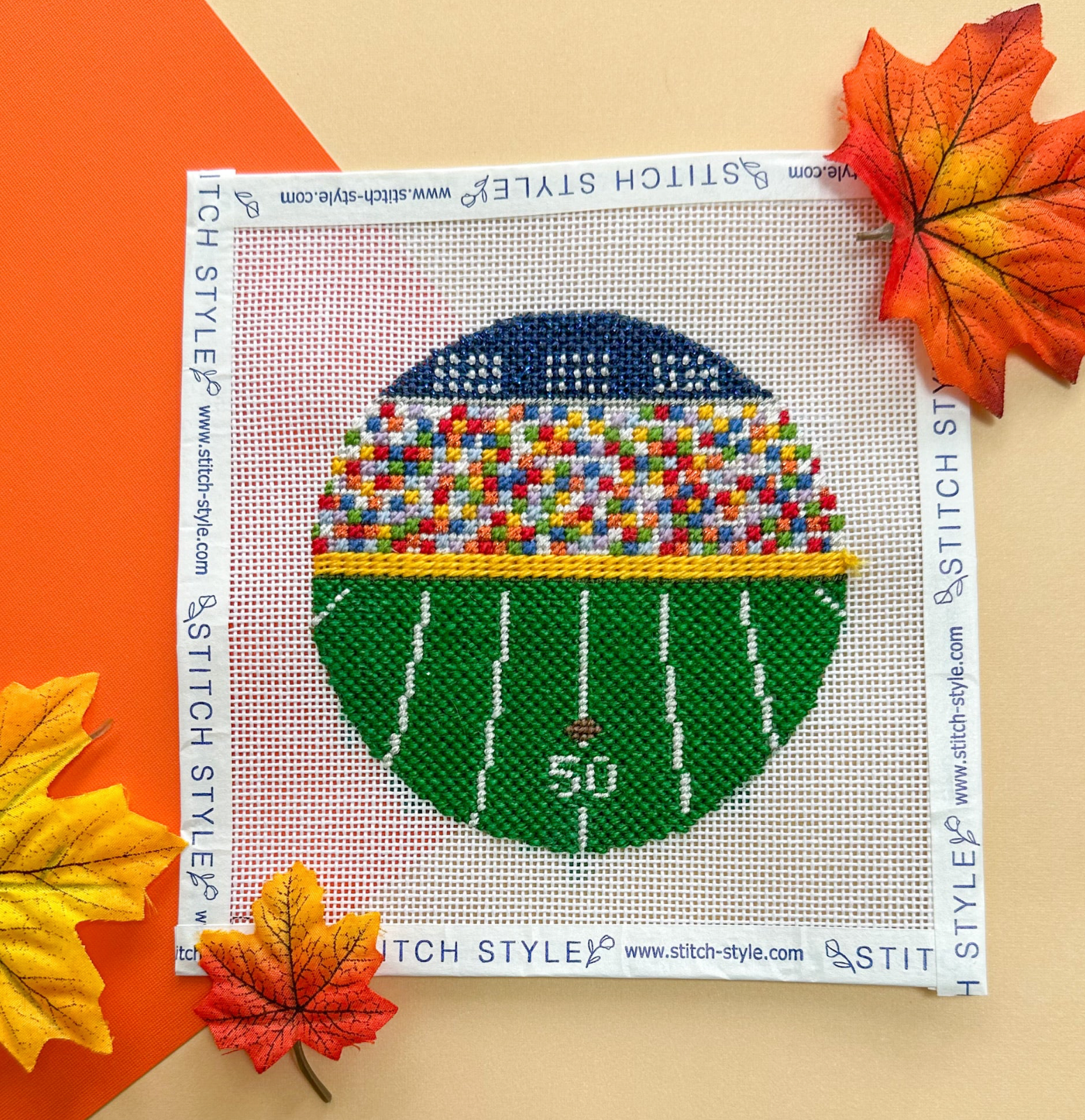 Canvas FOOTBALL STADIUM   SS111    WITH STITCH GUIDE   4" ROUND