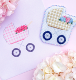 Canvas PINK HYDRANGEA BABY CARRIAGE   SS0101    WITH STITCH GUIDE   3.5X4.5"