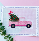 Canvas PINK CHRISTMAS TRUCK   SS198   WITH STITCH GUIDE  4X2.75"