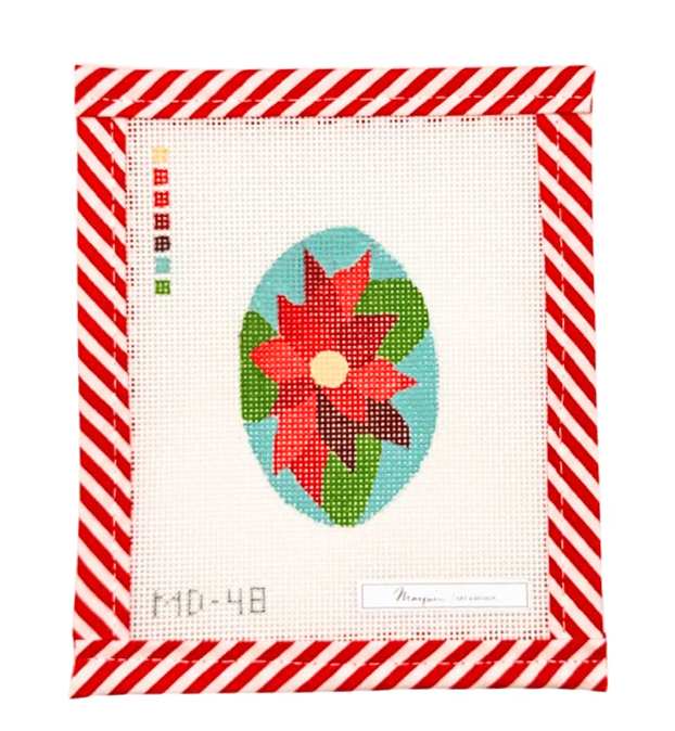 Canvas MARQUIN'S OVALS ORNAMENT OR NAPKIN RINGS - POINSETTIA  2X3"