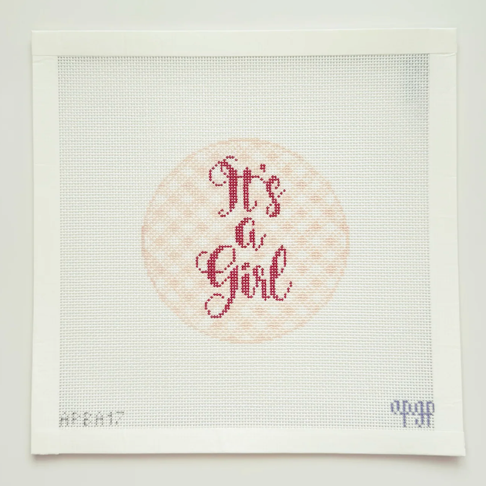 Canvas IT'S A GIRL - ON GINGHAM   APBA17   4." ROUND