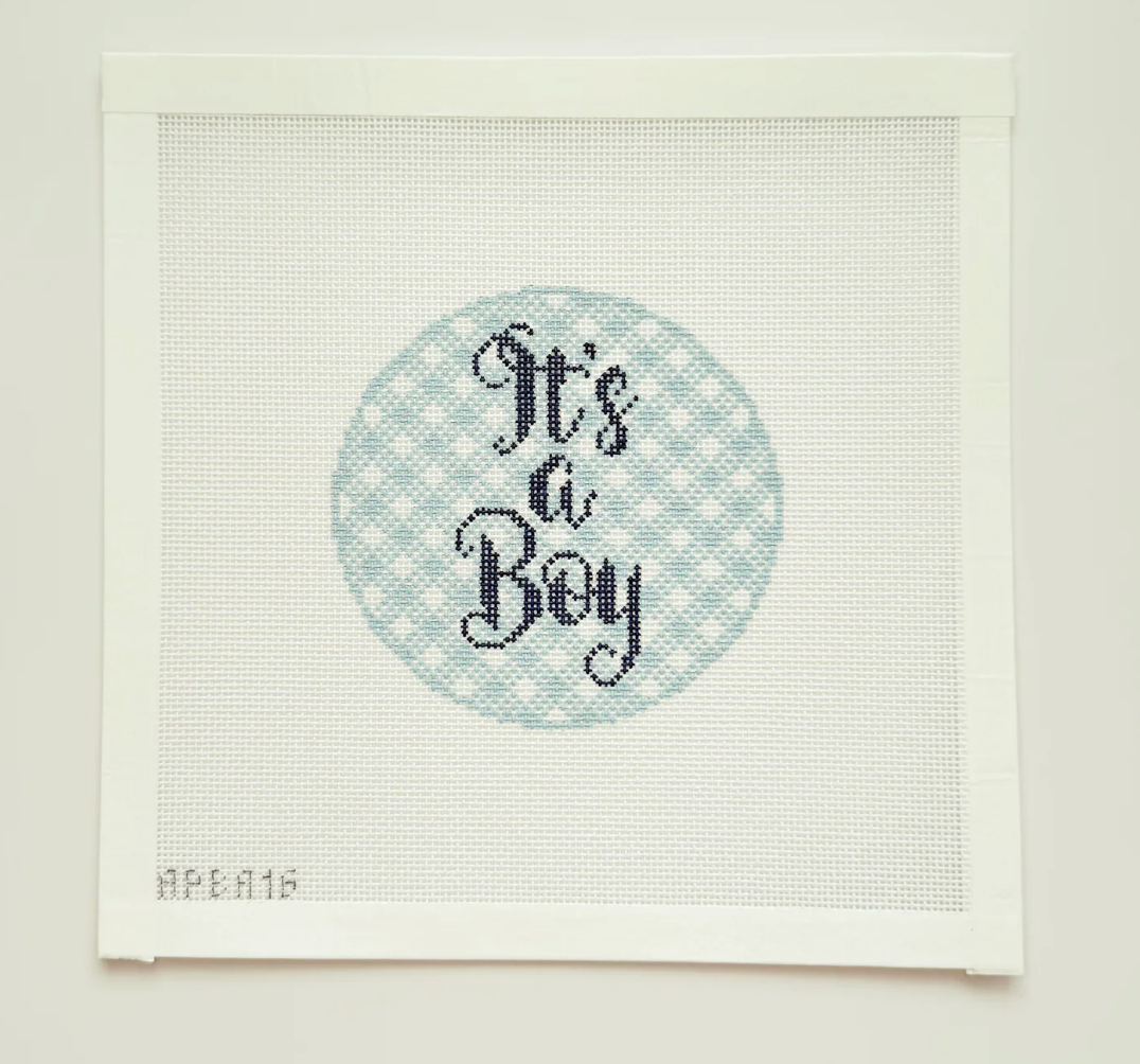 Canvas IT'S A BOY ON GINGHAM  APBA16   4"ROUND