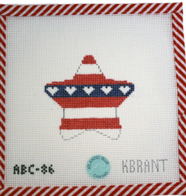 Canvas RED WHITE AND BLUE STAR  ABC86  4X3.7"