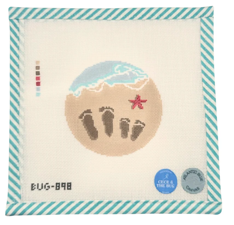 Canvas FOOTPRINTS IN THE SAND  BUG898  4"ROUND