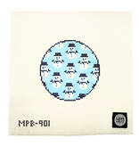 Canvas BLUE WHITE SNOWMAN ROUND  MPB901    4"ROUND