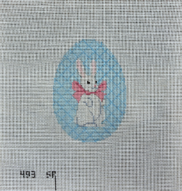 Canvas WHITE RABBIT WITH BOW EGG  SR493  3X4"