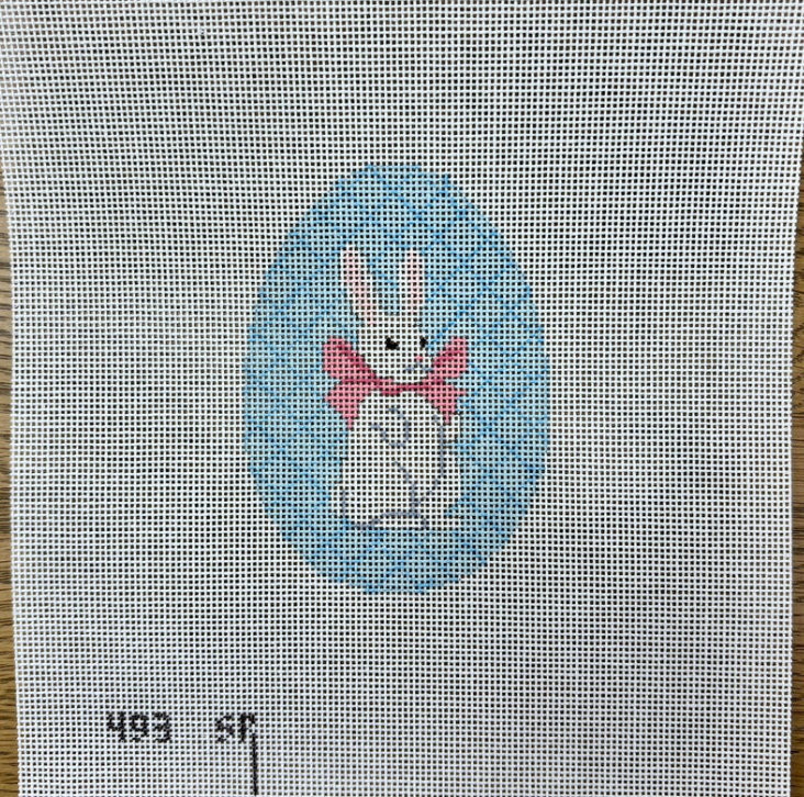 Canvas WHITE RABBIT WITH BOW EGG  SR493  3X4"