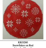Canvas SNOWFLAKES ON RED  KK0260   4"ROUND