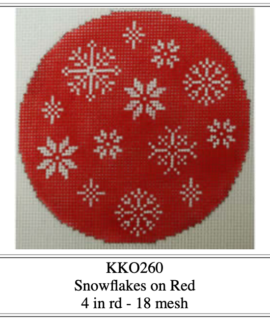 Canvas SNOWFLAKES ON RED  KK0260   4"ROUND
