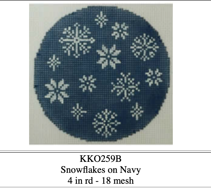 Canvas SNOWFLAKES ON NAVY    KK0259B   4"ROUND