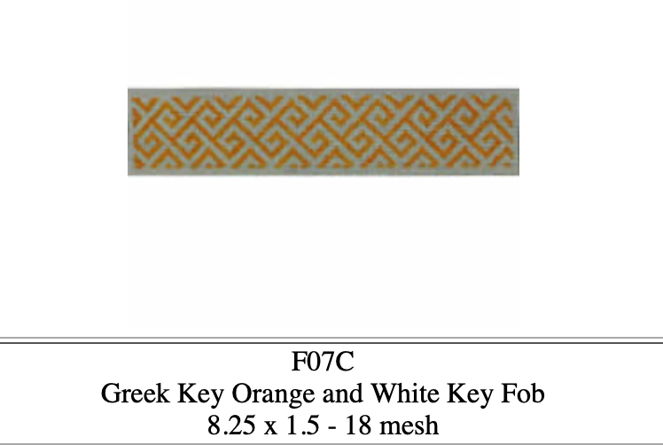 Canvas GREEK KEY FOB - ORANGE/WHITE   KKF07C   8.5X1.5"