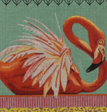 Canvas FLAMINGO ON JADE  AN164  7.5X7.5"