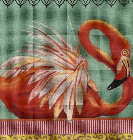 Canvas FLAMINGO ON JADE  AN164  7.5X7.5"