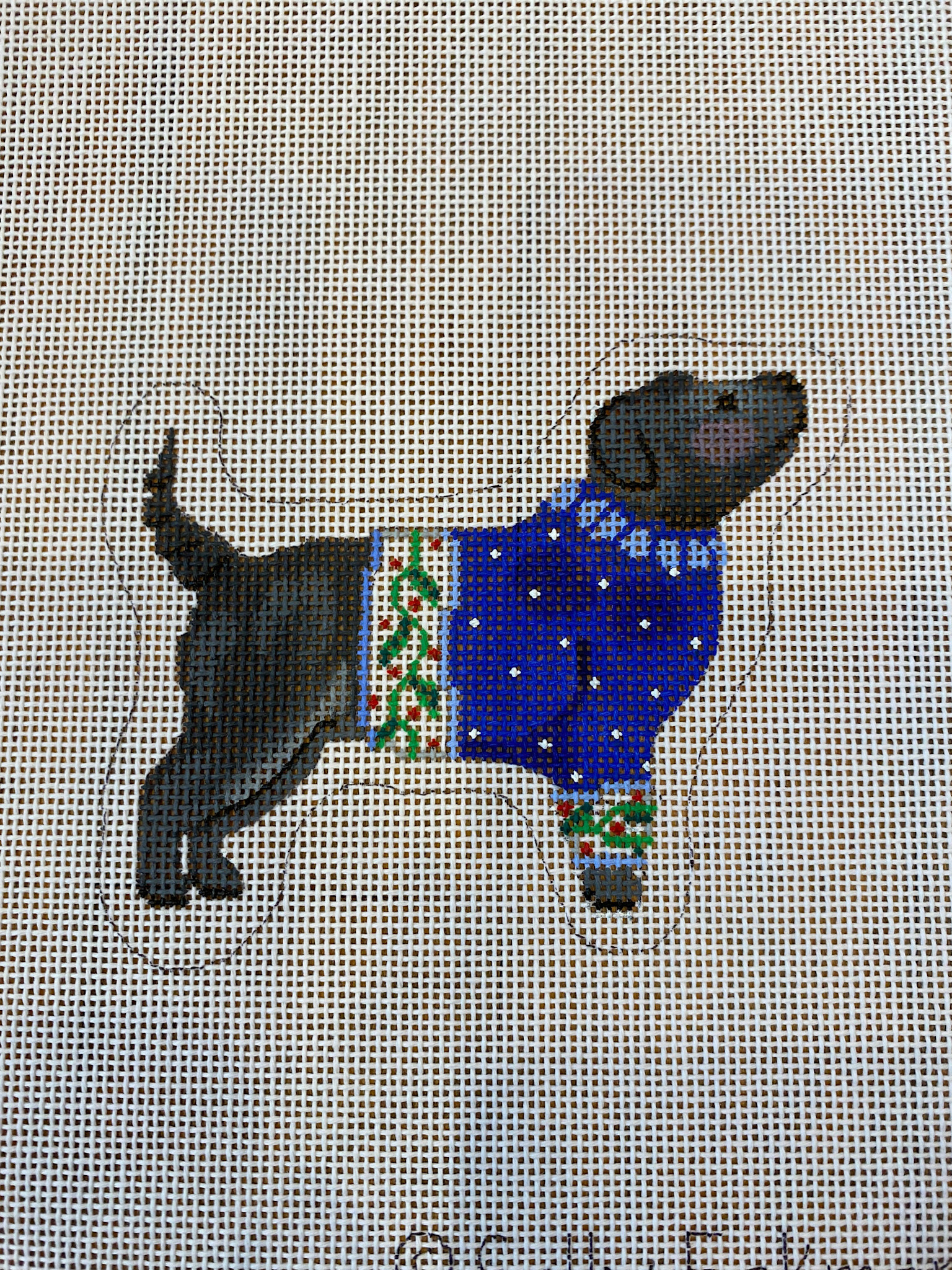 Canvas BLACK DOG  IN BLUE  SWEATER  SEROM05