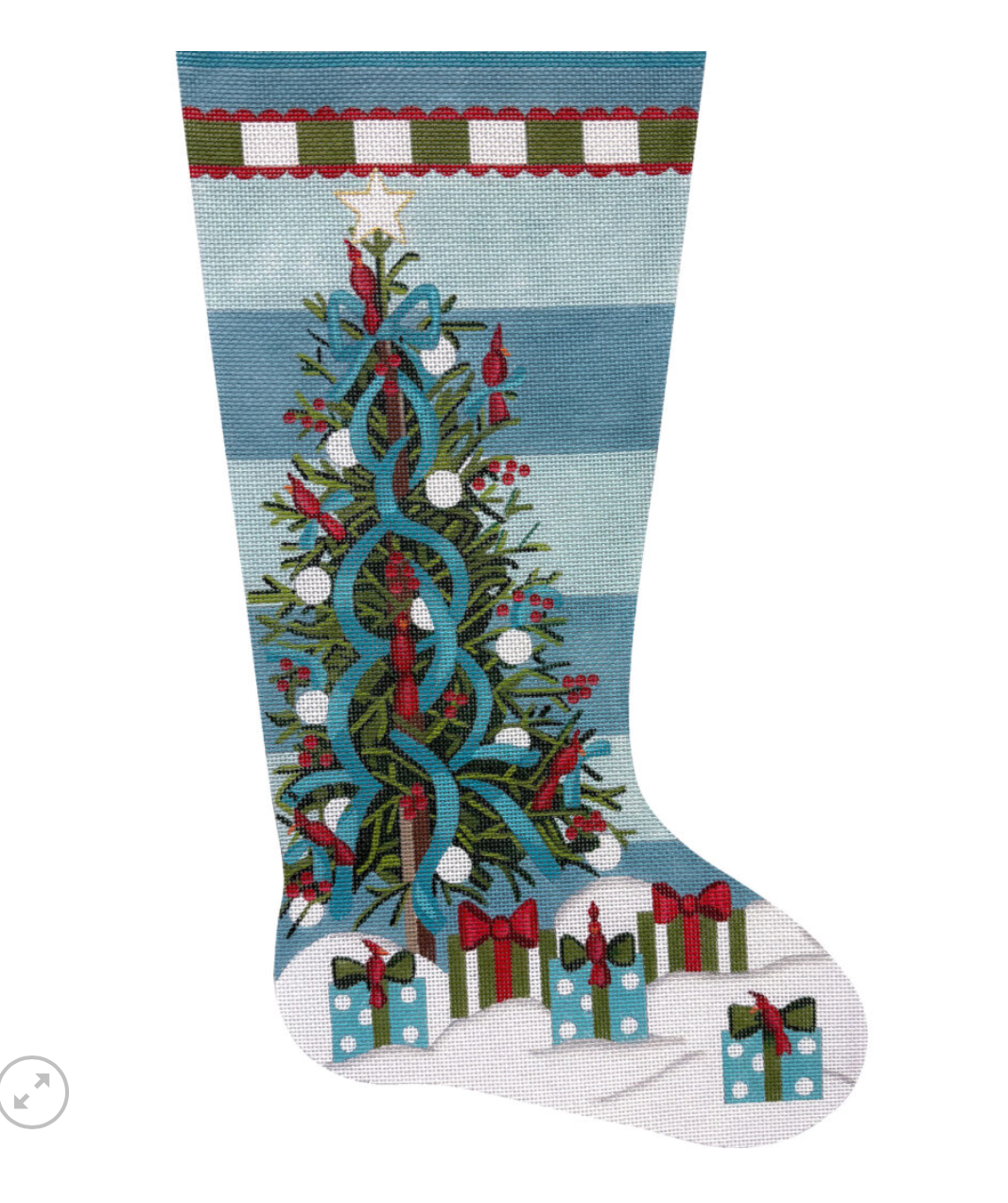 Canvas TEAL CHRISTMAS TREE WITH CARDINALS STOCKING  4980