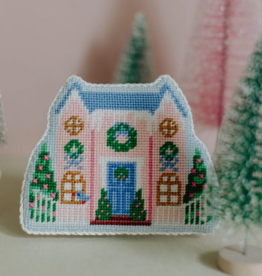 Canvas CHRISTMAS VILLAGE - PINK  HOUSE   5.5X4.5"