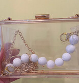Accessories ACRYLIC CLUTCH WITH WHITE BEAD HANDLE AND SPARKLE TABS