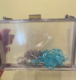Accessories ACRYLIC CLUTCH WITH AQUA BEAD HANDLE AND SPARKLE TABS