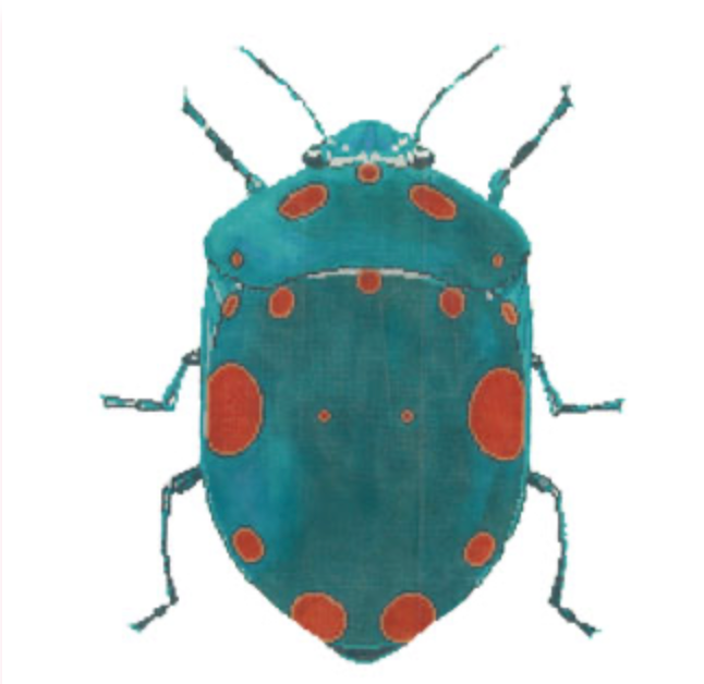 Canvas LITTLE BUG SERIES  -  TEAL WITH ORANGE DOTS  C591HH   8.5X8.5"