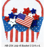 Canvas JULY 4 BASKET WITH STITCH GUIDE AND CHARMS  HB254    3.75X4"