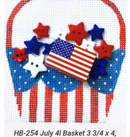 Canvas JULY 4 BASKET WITH STITCH GUIDE AND CHARMS  HB254    3.75X4"