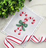 Canvas CANDY CANES AND GREEN BOW  WITH STITCH GUIDE SS196