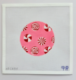 Canvas PEPPERMINTS ON PINK  APCH59   4"ROUND