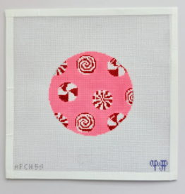 Canvas PEPPERMINTS ON PINK  APCH59   4"ROUND