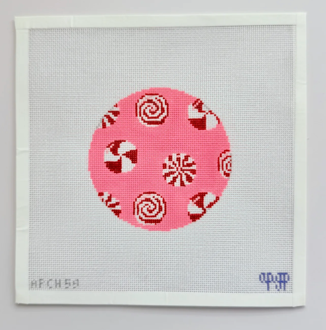 Canvas PEPPERMINTS ON PINK  APCH59   4"ROUND