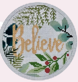 Canvas BELIEVE ROUND ON RED  LLORN28  4"ROUND