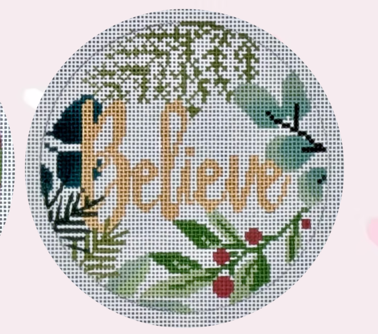 Canvas BELIEVE ROUND ON RED  LLORN28  4"ROUND