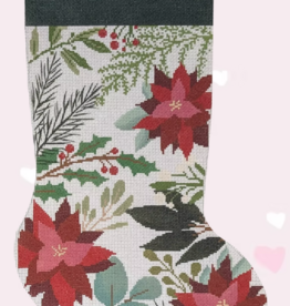 Canvas POINSETTAS ON WHITE STOCKING  LLST01A