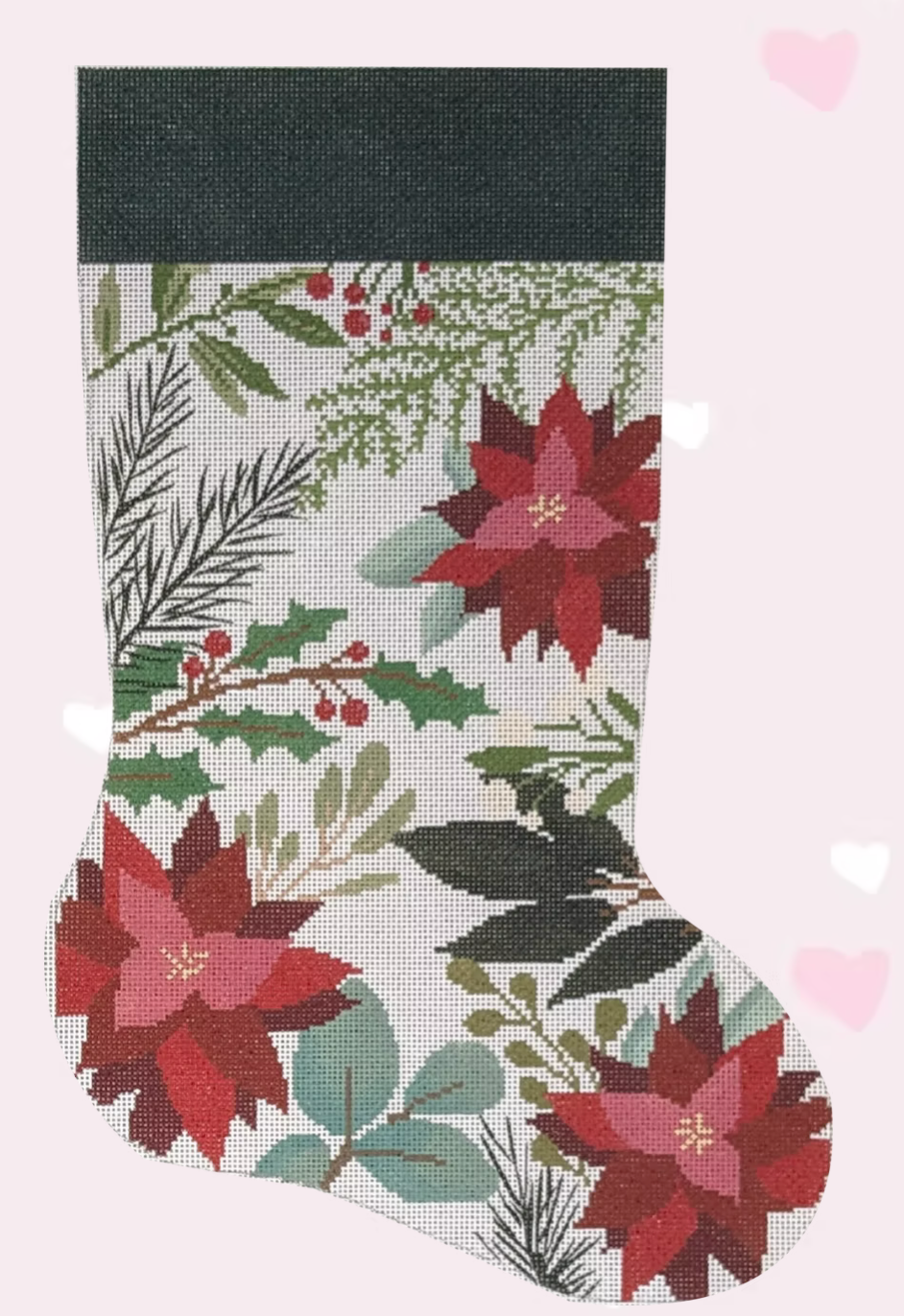 Canvas POINSETTAS ON WHITE STOCKING  LLST01A