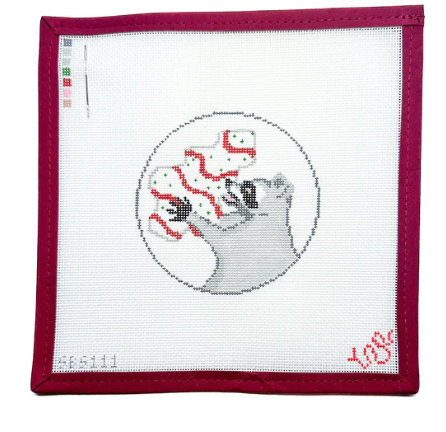 Canvas RACCOON CHRISTMAS TREAT  SBS111  4"ROUND