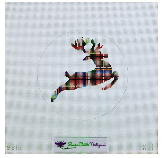 Canvas PLAID REINDEER    X61  4.5" ROUND